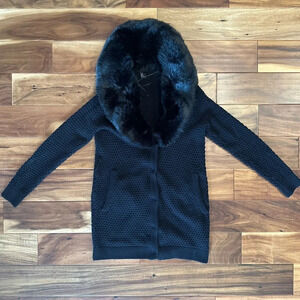 Forever 21 Black Faux Fur Neck Knit Button-Up Cardigan size Medium